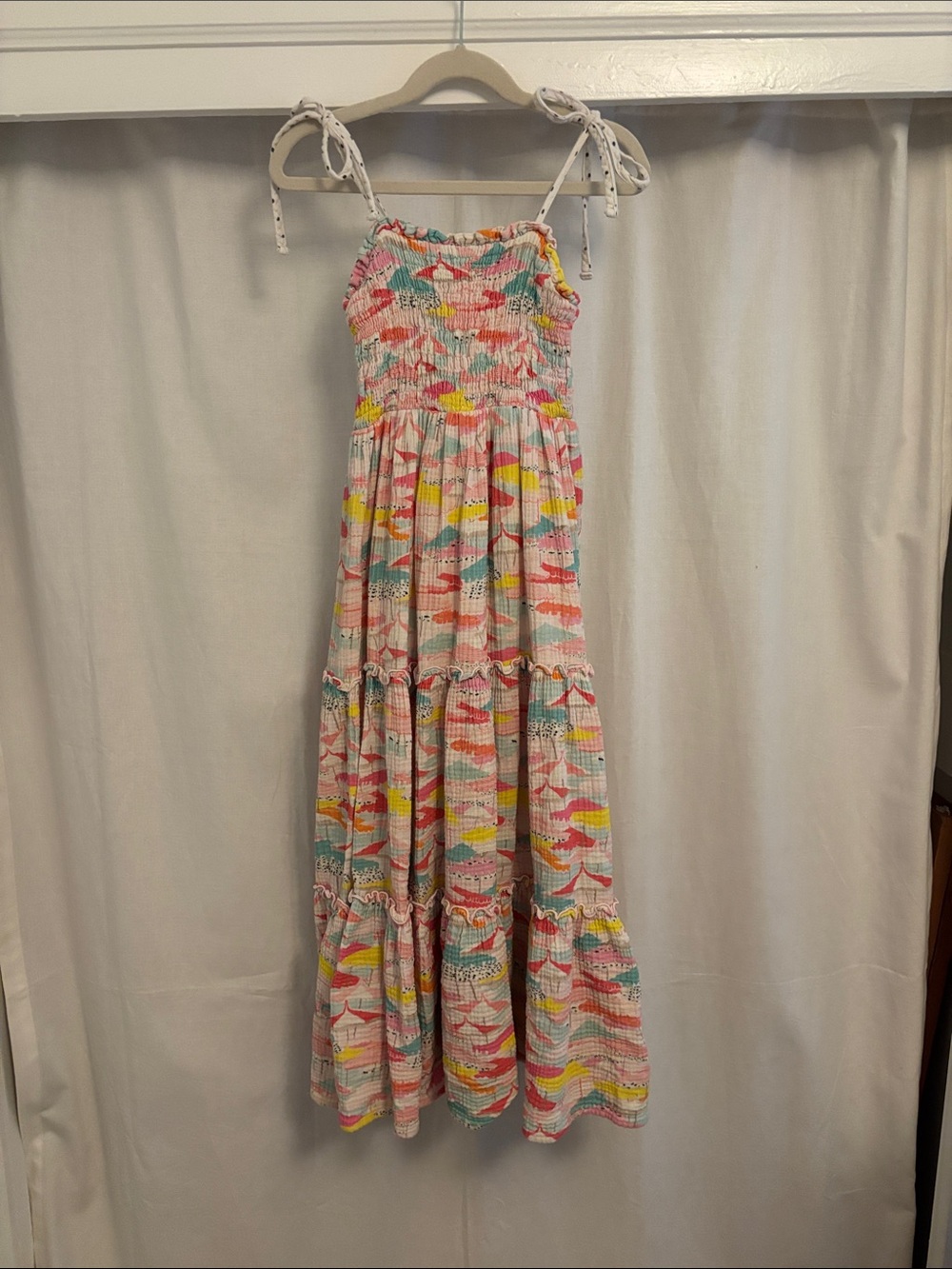 SweetHoney Multicolor Smocked Maxi Dress with Tie Straps